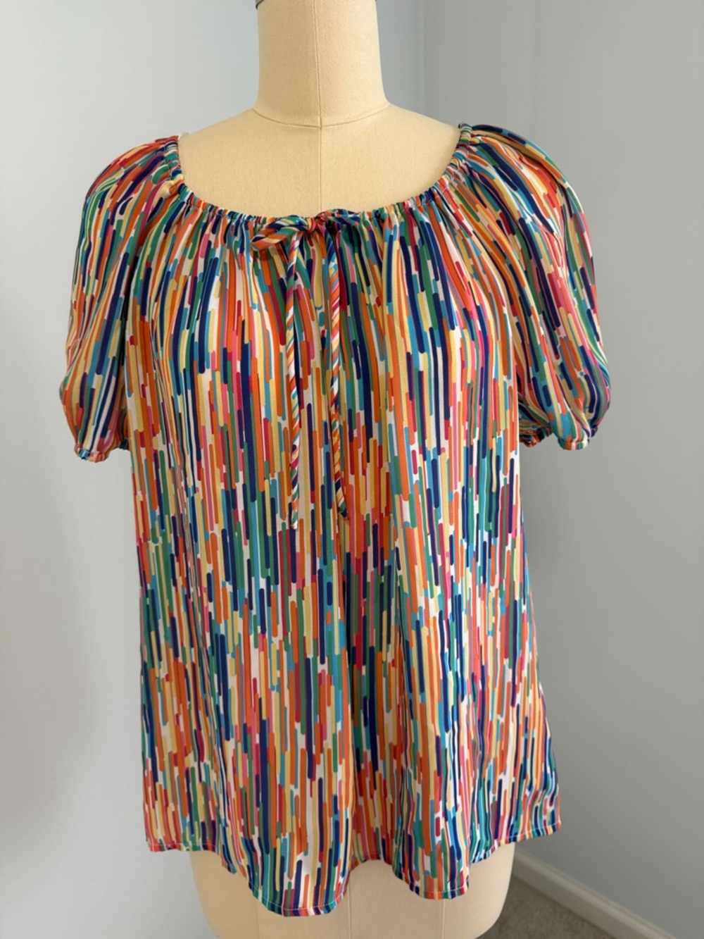 Spense Women’s Multicolor Abstract Stripe Peasant Top SZM